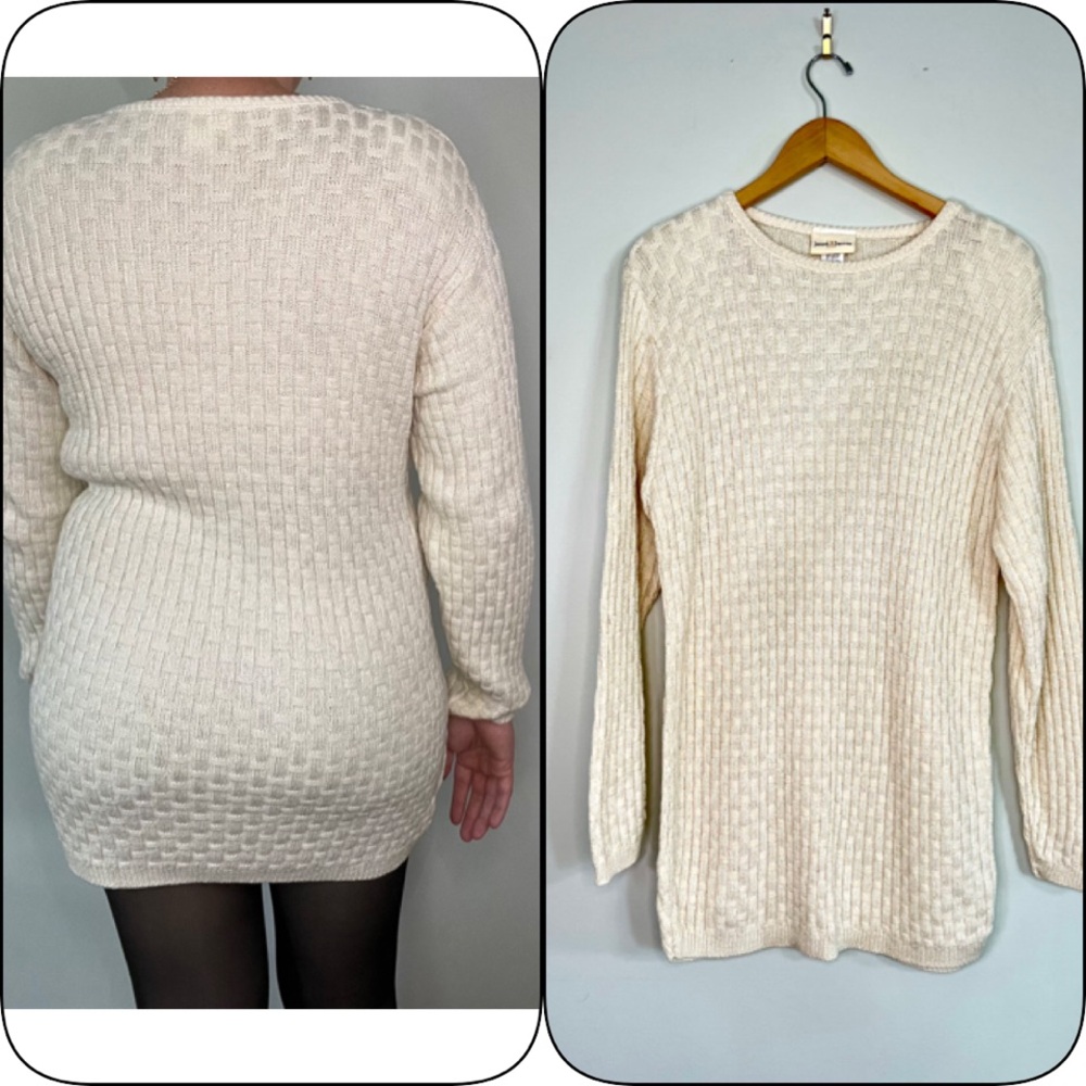 VINTAGE Sweater Dress Women's Cream Crew Neck Sweater